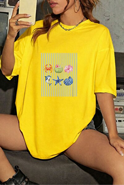 Elvino Colorful Oversized Unisex Ocean Like Printed Summer Tshirt