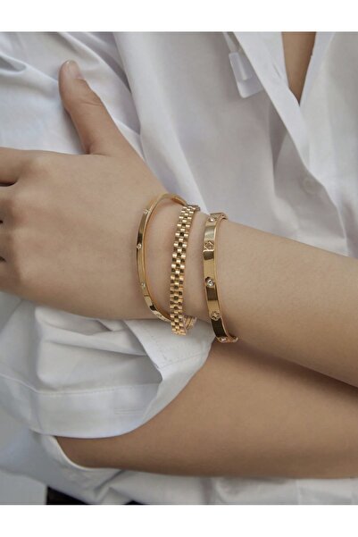 VEYA Women's gold-plated bracelet set with an elegant chain design (3 pieces)