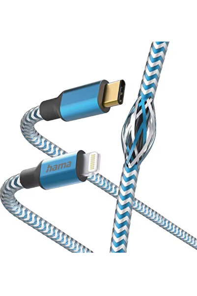 Hama Reflective data cable, USB-C - Lightning, 1.5 m (Blue/White)
