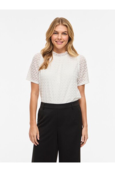 VILA Oberteil mit kurzen Ärmeln VIMOKA Stehkragen