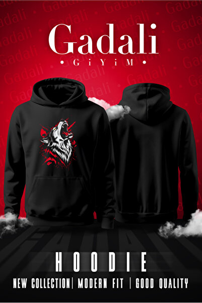 Gadali Unisex the Wolf Printed Hoodie Hooded Sweatshirt