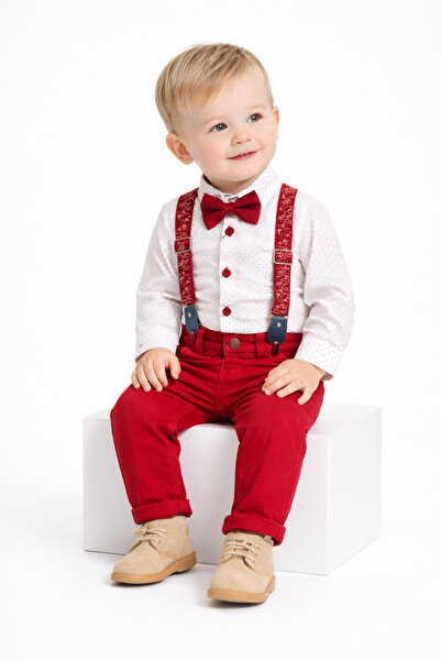 mini kanka Erkek Bebek Askılı Papyonlu 4’lü Takım Gömlek Pantolon Şık Kombin ...