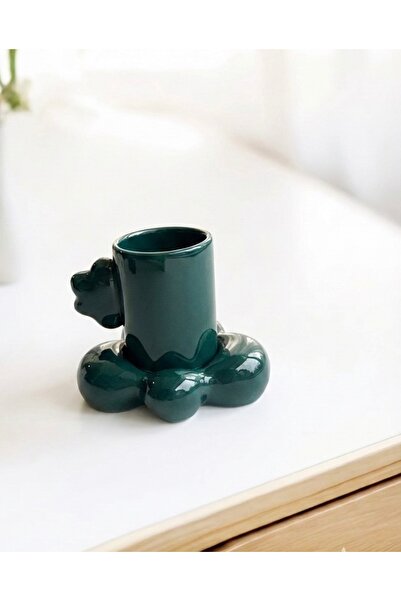 Deniz Kızı Seramik فنجان قهوة تركي مصنوع يدويًا من السيراميك بلون الزمرد