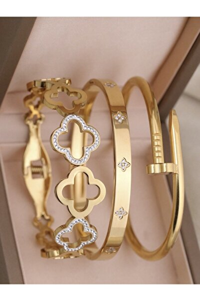 VEYA A luxurious 3-piece stainless steel set with a quad design, studded with...