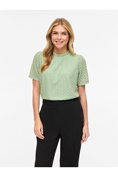 VILA Oberteil mit kurzen Ärmeln VIMOKA Stehkragen