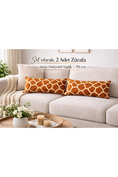 Piloji 70 cm Uzun Zürafa Desenli Dekoratif Yastık – 2 Adet Set – Elyaf Dolgul...