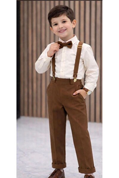 MİA SHİNE S Boy's Classic Style Shirt, Pants, Suspenders, Bow Tie Combination...