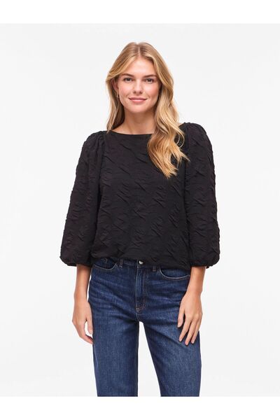 VILA Oberteil mit 3/4-Ärmeln VIDEVERA U-Boot Ausschnitt