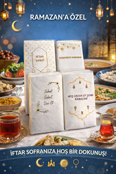 MGEStore Ramazan Temalı Baskılı Kağıt Peçete 4 Farklı Desen İftar Sofrası İçi...