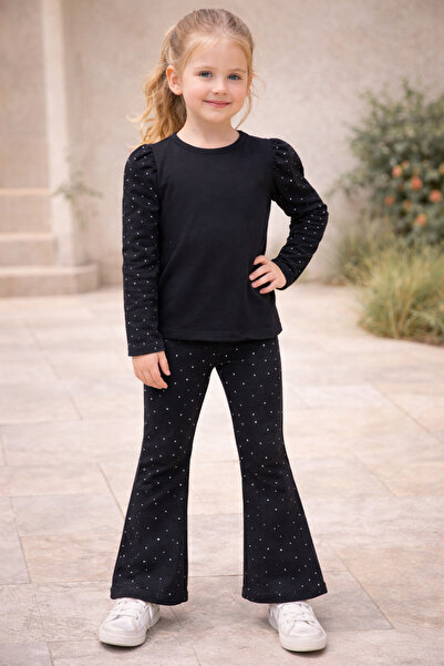 ues Черно блестящо момичешко комплектче с камъни