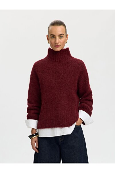 SELECTED Pullover mit hohem Kragen Wollmix