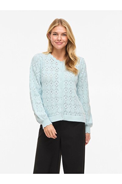 VILA Strickjacke VILOWEN Rundhals