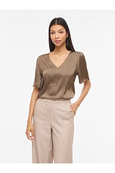 VILA Oberteil mit kurzen Ärmeln VIENNA RAVENNA V-Ausschnitt