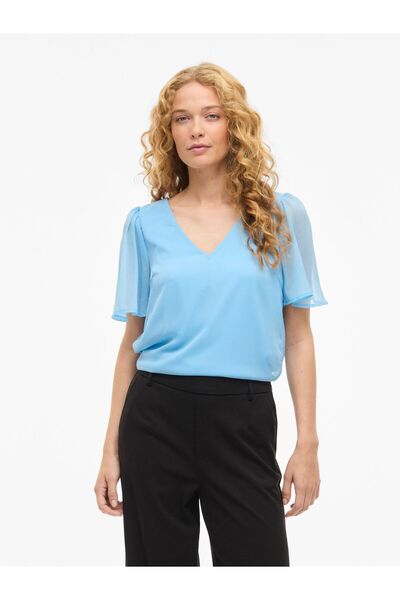 VILA Oberteil mit kurzen Ärmeln VIFALIA V-Ausschnitt