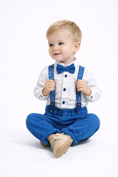 mini kanka Erkek Bebek Askılı Papyonlu 4’lü Takım Gömlek Pantolon Şık Kombin ...