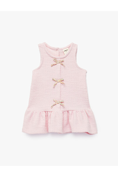 Koton Λεπτομέρεια με φιόγκο Με πιέτες Αμάνικο φόρεμα με λαιμόκοψη από τουίντ ...