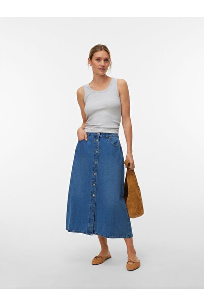 Vero Moda Jeansrock VMBIRKLEY Mittlere Taille Langer Rock