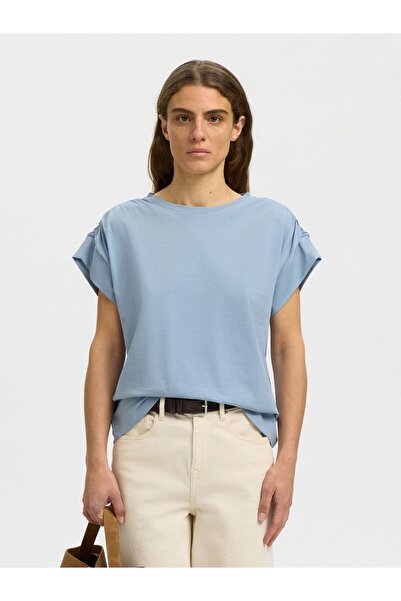 SELECTED Oberteil mit kurzen Ärmeln Baumwoll