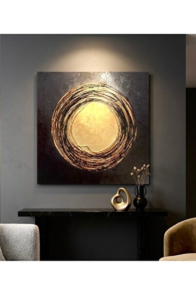 999STORE Abstract mural "Twilight Sun" - Black and gold relief hand-painted art