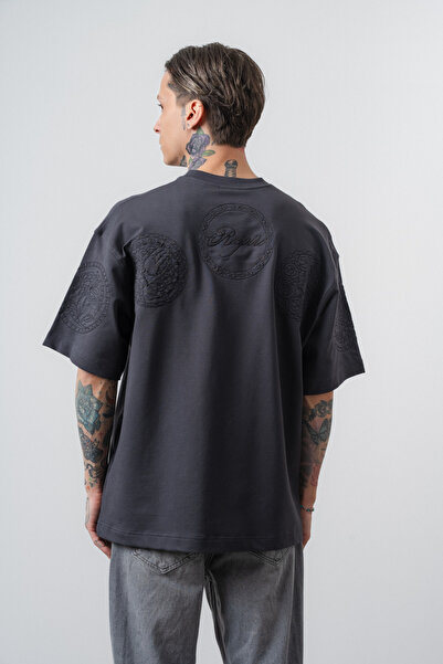 Respire Broderie rozetă pentru bărbați, detaliată supradimensionat tricou Afu...