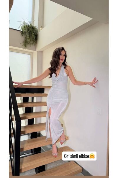 Fox GRİ SİMLİ ELBİSE