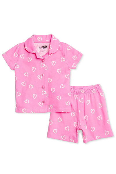 ebebek Hello Baby HelloBaby Kız Bebek Pijama Takımı Kalp Baskılı Düğmeli Göml...