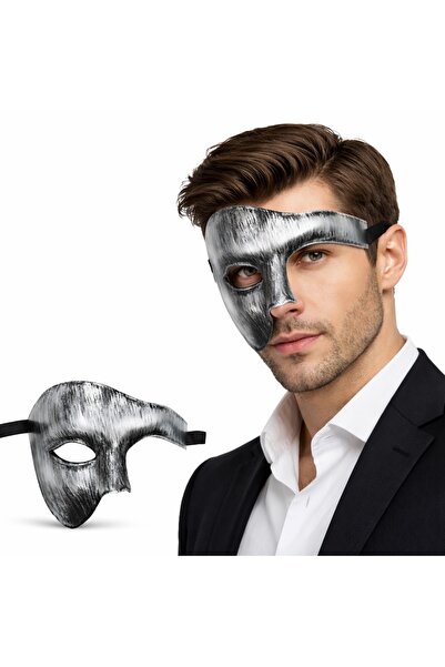 inci tasarım45 Antique Antique Silver Men's Half Mask - Phantom & Ball Mask