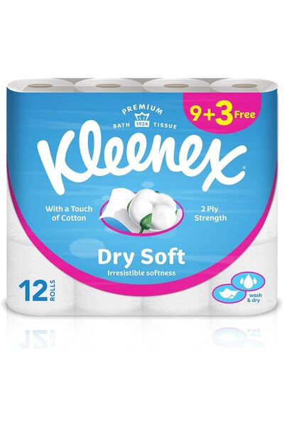 Kleenex Dry Soft Toilet Tissue Paper, 2 PLY, 12 Rolls x 200 Sheets, Embossed ...
