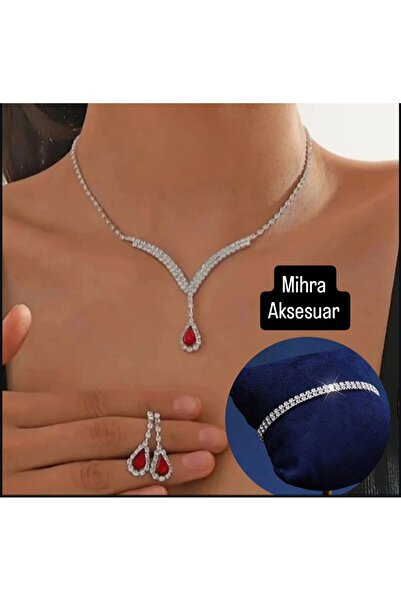 Mihra Aksesuar Red Drop Stone Hürrem Sultan Jewelry Set Gift Jewelry