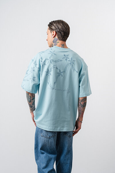 Respire Serija minimalizma za muškarce Vezena Oversize kroj d T-shirt bebi plava