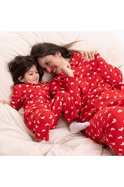 ebebek Hello Baby HelloBaby Kız Bebek Pijama Takımı Kalp Baskılı Düğmeli Bebe...