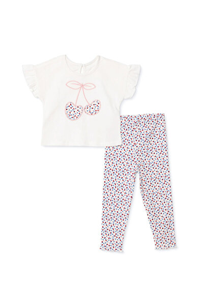 ebebek Hello Baby HelloBaby Kız Bebek Bluz-Tayt Kiraz Baskılı Düğmeli Bisikle...