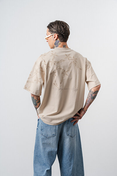 Respire Serija minimalizma za muškarce Vezena Oversize kroj d T-shirt bež