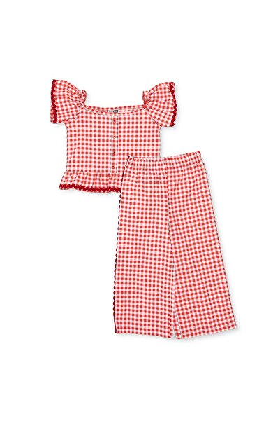 ebebek Hello Baby HelloBaby Kız Bebek Bluz-Pantolon Ekose Baskılı Düğmeli Mod...