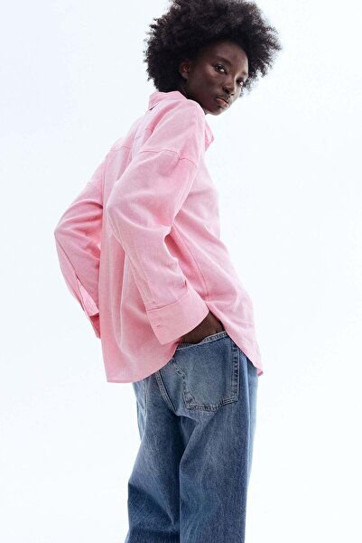 H&M قميص كبير الحجم من مزيج الكتان