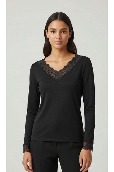 SONGÜLBERİK Women's Lace Detailed Black Blouse