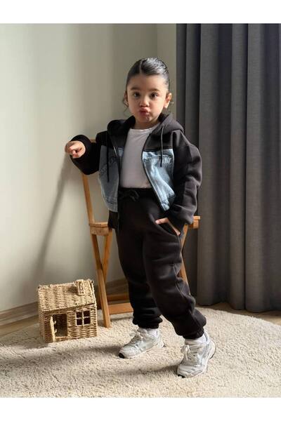 CHİCKİDSWEAR Girls' Denim Garnished Double Set