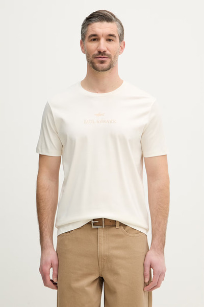 PAUL&SHARK تي شيرت رجالي بأكمام قصيرة وياقة دائرية وقصة مريحة بلون كريمي 2641...