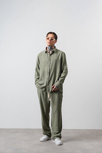 Respire Ανδρικό Σετ Πουκάμισο-Παντελόνι R Με κέντημα oversized Çağla