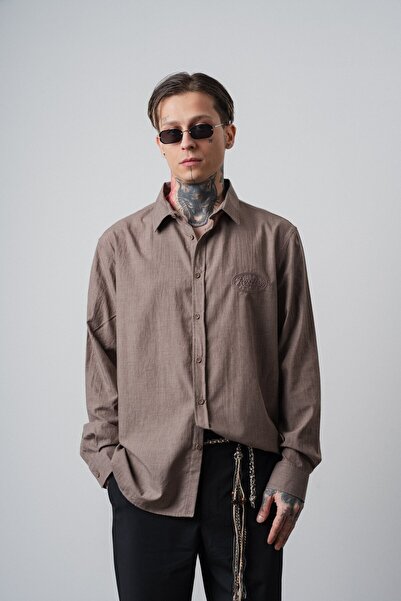 Respire Muška Vezena majica dugih rukava Oversize kroj od nerca