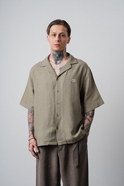 Respire Cămașă pentru bărbați cu mânecă scurtă, brodată, din muselină supradi...