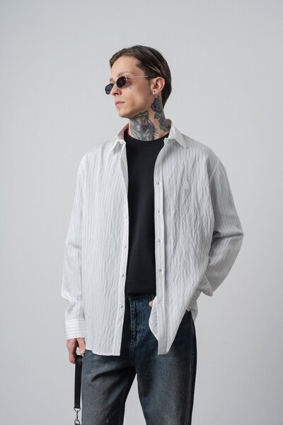 Respire Cămașă pentru bărbați RS Broderie cu dungi cu mânecă lungă supradimen...