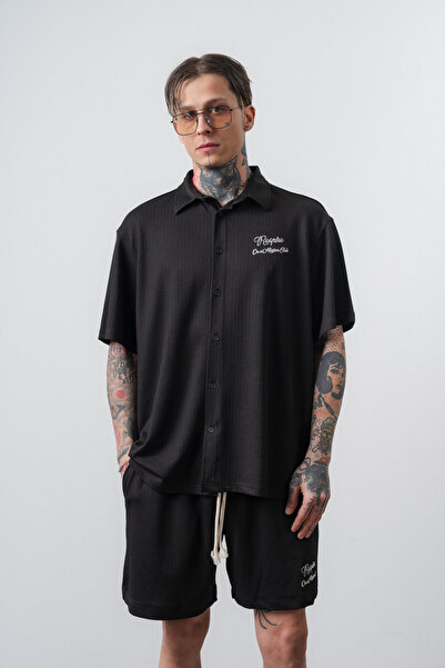 Respire Ανδρικό σετ σορτς πουκάμισο Res Club Written oversized Μαύρο