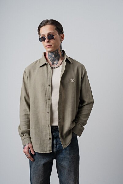 Respire Cămașă pentru bărbați cu mânecă lungă, brodată, din muselină supradim...