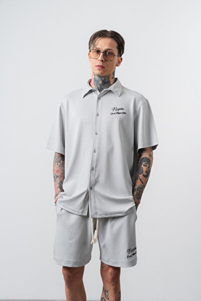 Respire Ανδρικό σετ σορτς πουκάμισο Res Club Written oversized Γκρι