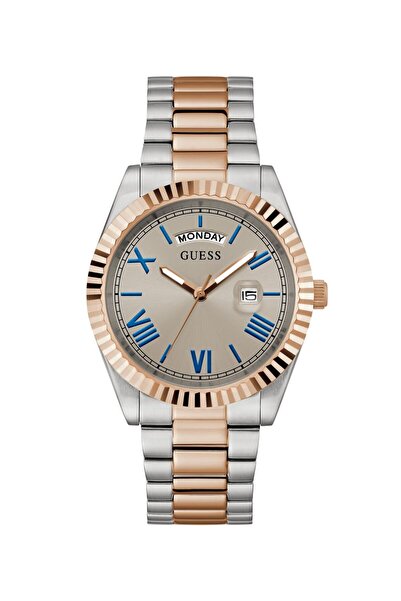 Guess ساعة رجالية ثنائية اللون تعرض اليوم والتاريخ