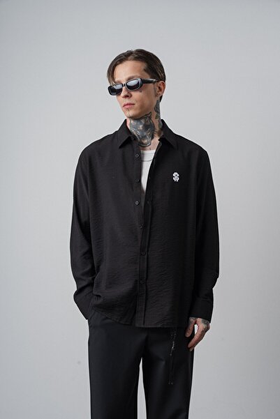 Respire Muška RS Vezena majica dugih rukava Oversize kroj crna