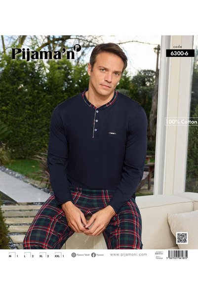 Pijamoni Set de pijamale de primăvară pentru bărbați, cu croială standard, cu guler cu nasturi, mânecă lungă, bumbac piese 6300/6L - 1 bucată