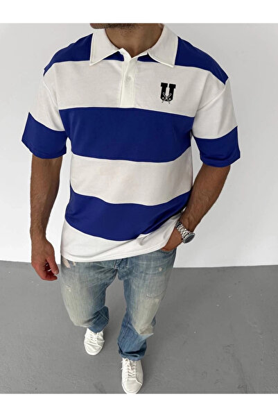 Alfanora تيشيرت مطبوع ومقطع بياقة للجنسين - أزرق