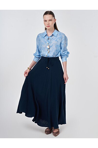 Kayra talie înaltă Fustă cu volane Albastru închis